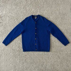 80s Demetre Men’s Wool Cardigan Royal Blue Button Down USA Vintage Size L
